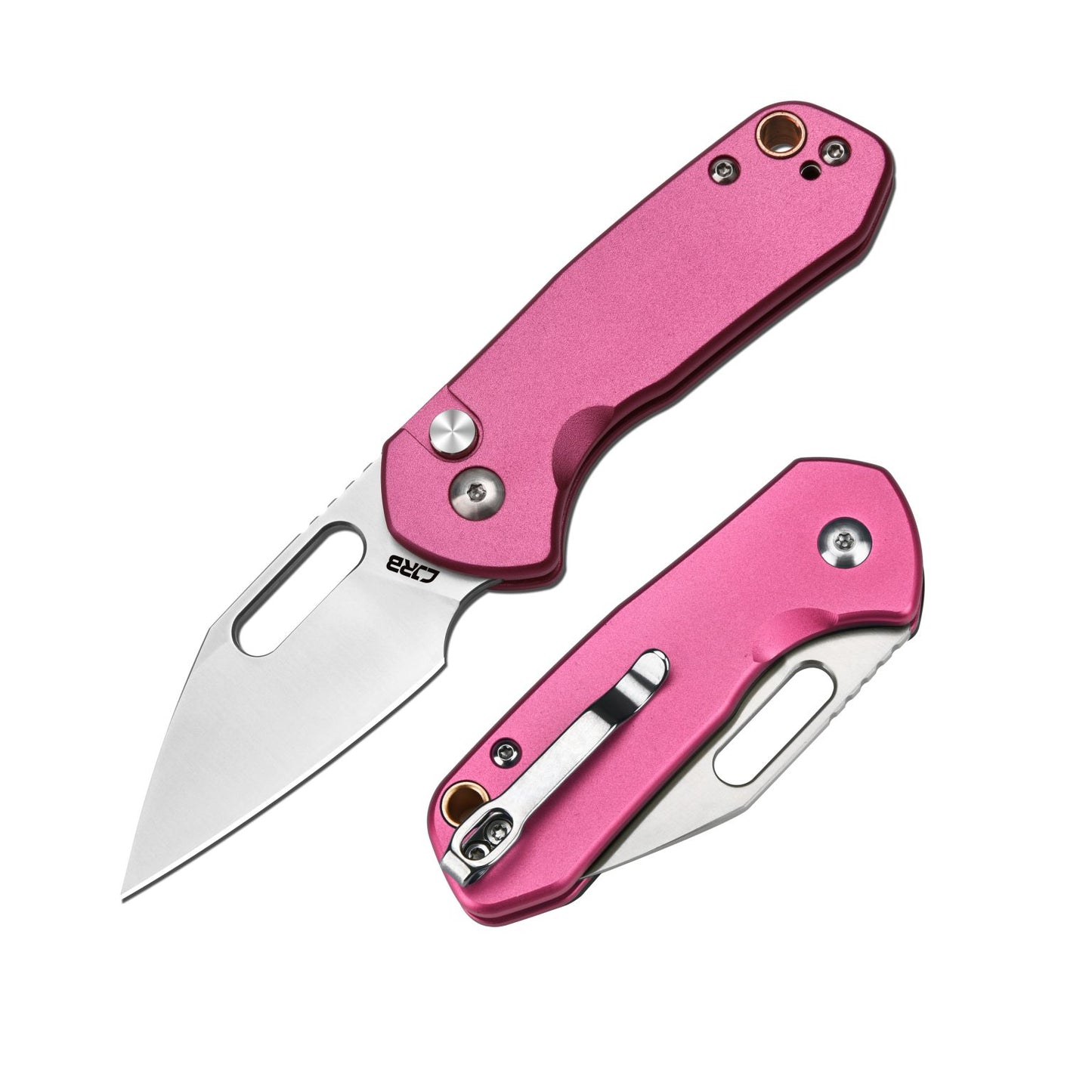 CJRB Mini Pyrite Folding Knife – Pink Aluminum AR-RPM9 Button Lock EDC Knife J1933-PK