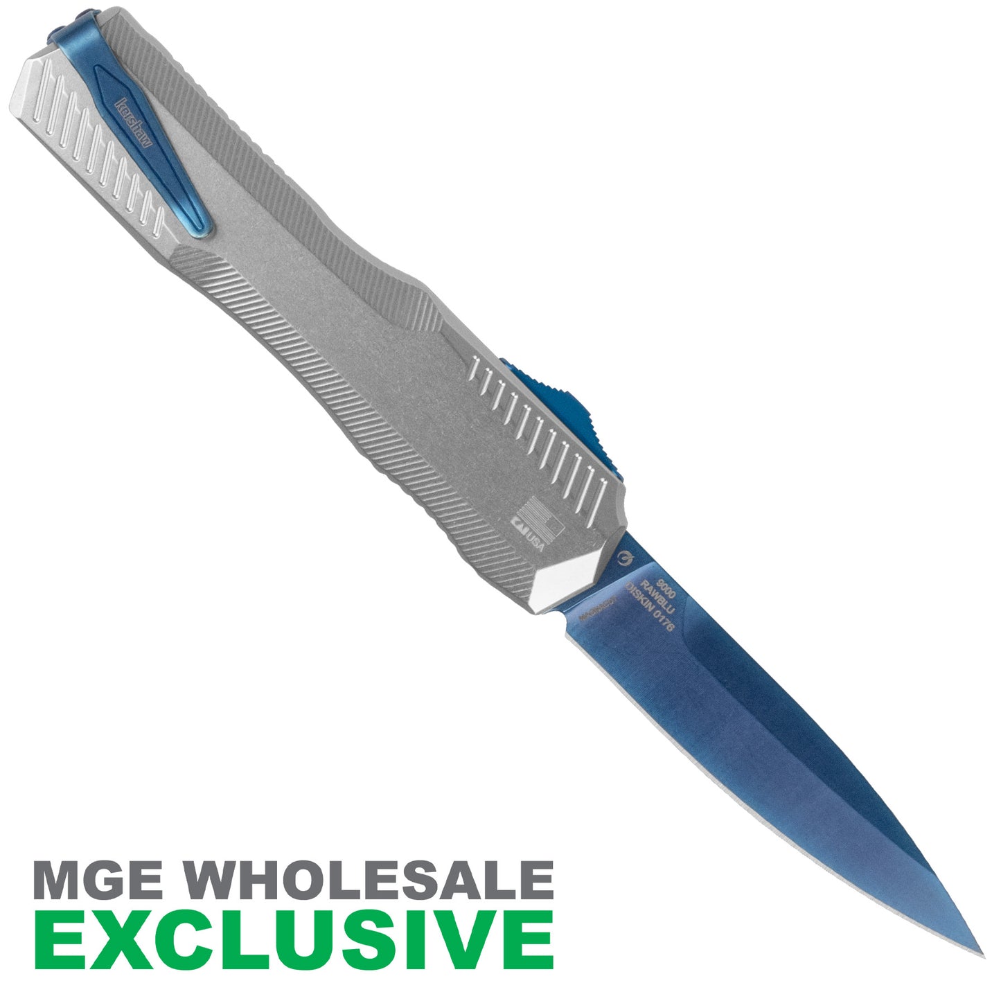 Kershaw Livewire Cryo OTF Automatic Knife  Raw Aluminum w/ Blue Blade 9000RAWBLU