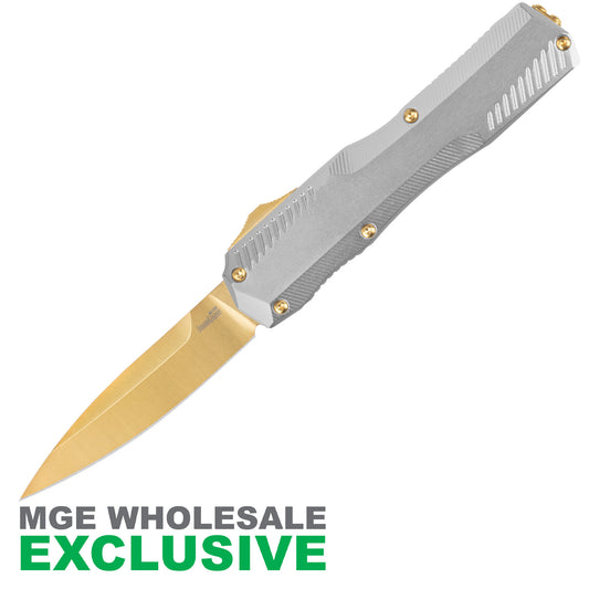 Kershaw Livewire Aurum OTF Automatic Knife Raw Aluminum w/ Gold Blade 9000RAWGLD