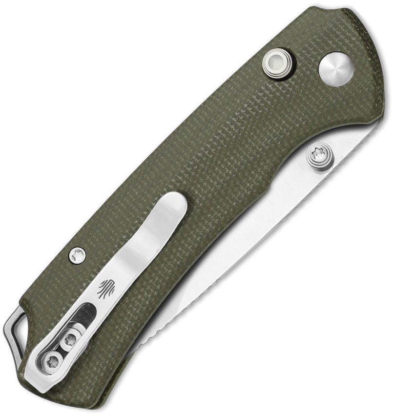 Kizer Cutlery T1 BD Button Lock Knife Olive Green Micarta Handle (3.2" Satin Nitro-V Blade) KIV34902BA1