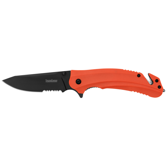 Kershaw Barricade Serrated Rescue Knife Glass Breaker Cord Cutter Assisted Opening
