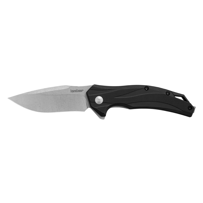 Kershaw  Lateral Assisted  Knife 3.1" Stonewashed Drop Point, Black Handles, 1645
