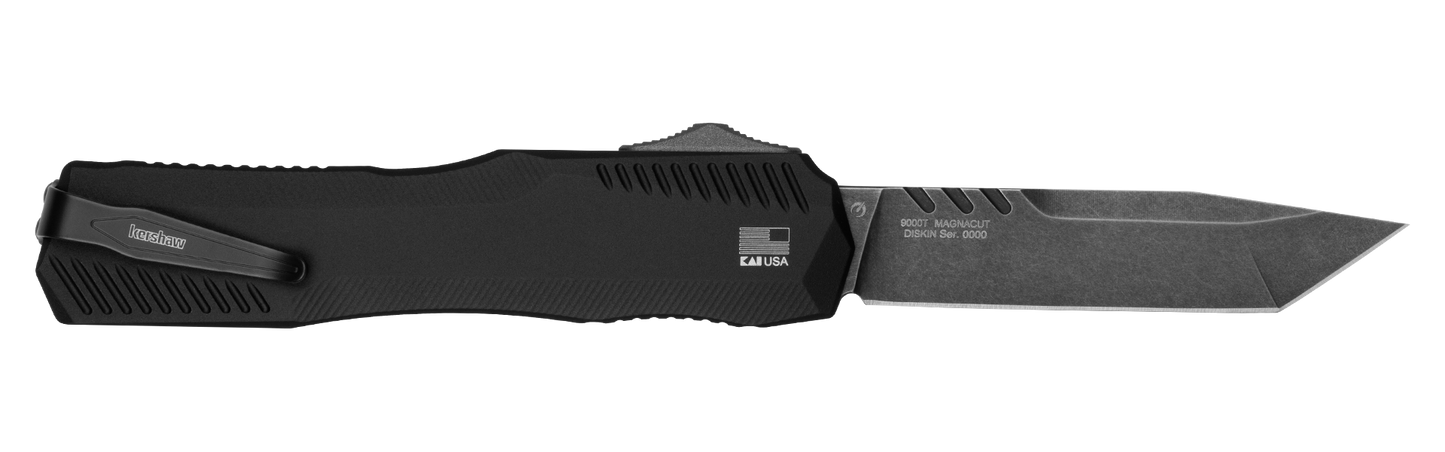Kershaw Livewire MagnaCut Tanto OTF Automatic Knife Black 3.4" Black SW Blade 9000T