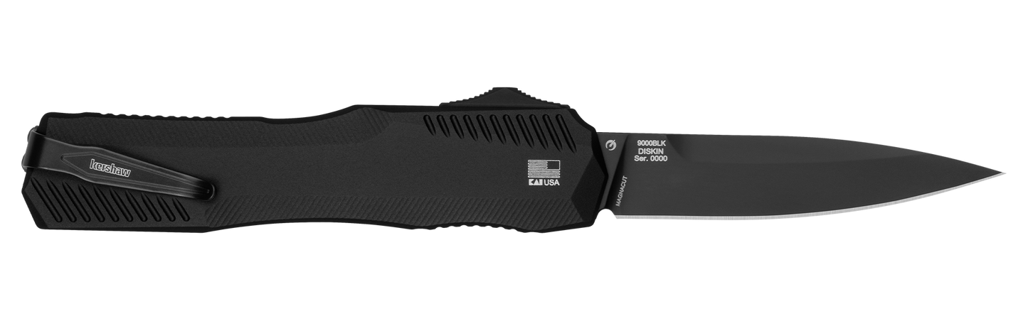 Kershaw Livewire MagnaCut  OTF Automatic Knife Black 3.4" Black Spear point Blade 9000BLK
