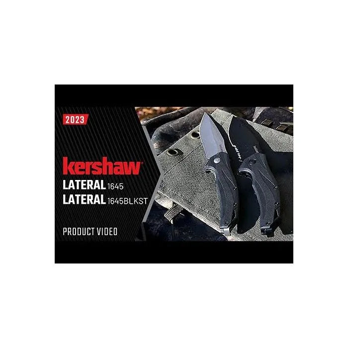 Kershaw  Lateral Assisted  Knife 3.1" Stonewashed Drop Point, Black Handles, 1645