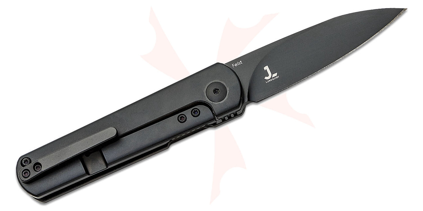 Kizer Justin Lundquist Feist Front Flipper, 2.8" S35VN Black Drop Point Blade, Black Titanium Handles