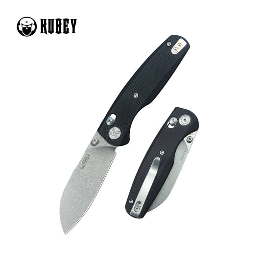Kubey Breeze Black G10 Handle 3.03" Stonewash 14C28N Blade KU288A