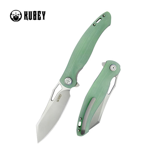 Kubey Drake Liner Lock Folding Knife Jade G10 Handle 3.74'' Beadblasted AUS-10 KU239I