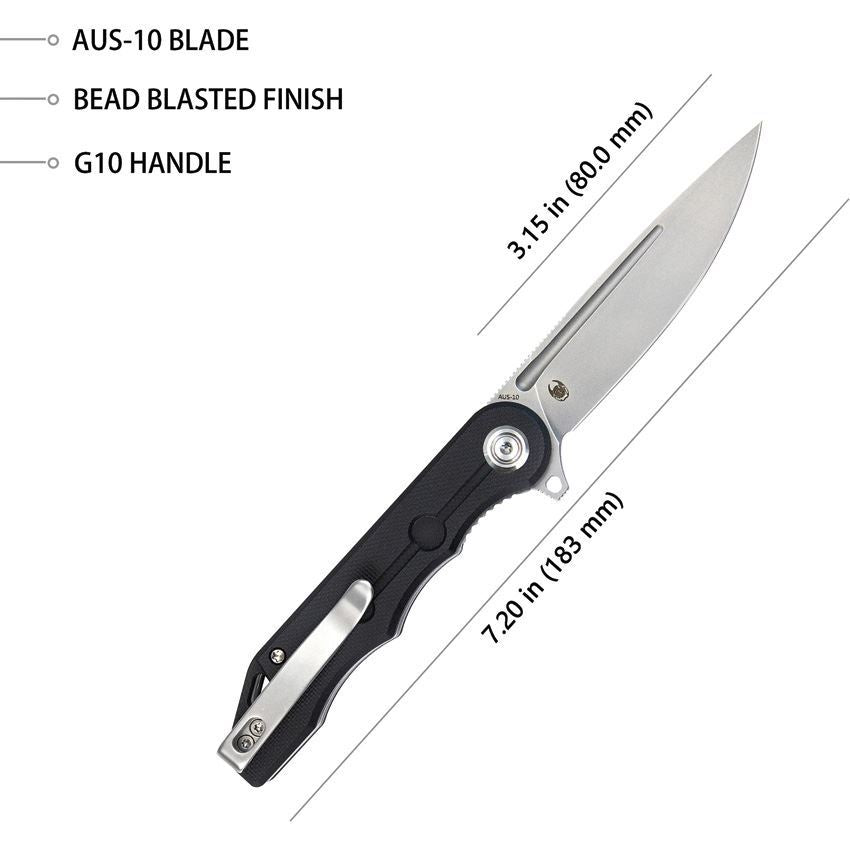 Kubey Mizo KU312A Folding Knife – AUS-10A Blade | Black G10 Handle