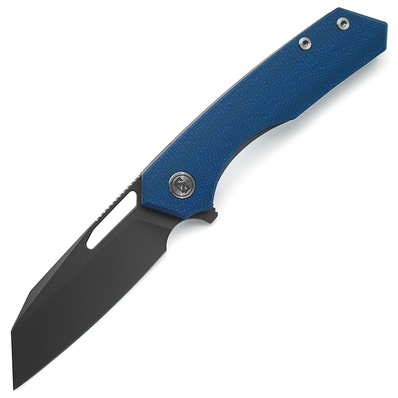Miguron Keryx Flipper Folding Knife – 3.17" Dark Grey PVD 14C28N Sheepsfoot Blade, Blue Micarta Handle | MGR-813MBU