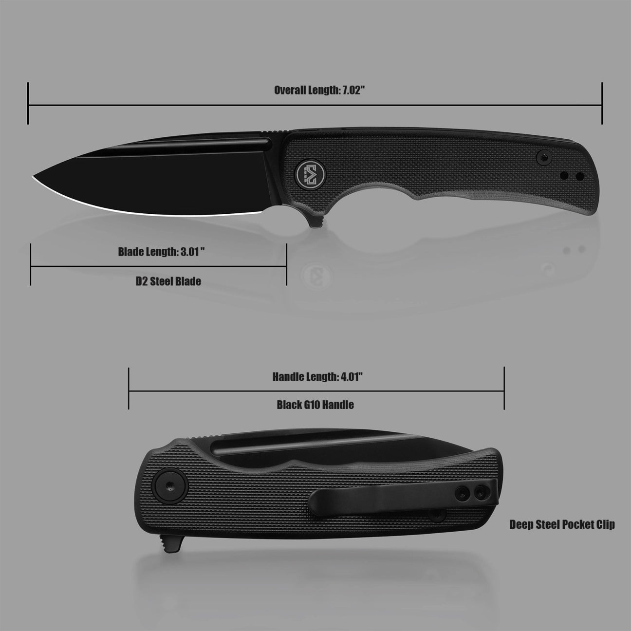 Miguron Talism Flipper Folding Knife – 3.01" Black PVD D2 Drop Point Blade, Black G10 Handle | MGR810BKII