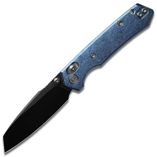 Miguron Vatso Cross-Bar Lock Folding Knife  2.99" M390 Satin & DLC Blade  Blue Crystal Titanium Handle | MGR631ABJBU