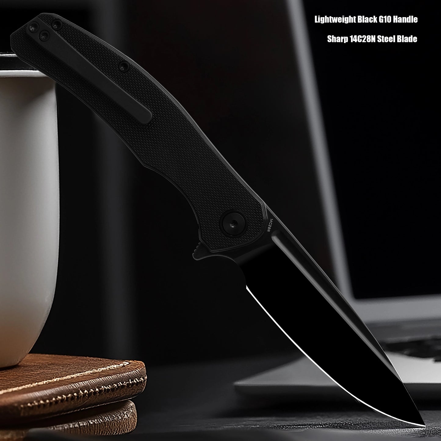 Miguron 3.5" Velona Folding Knife Black G10 Handle 14C28N Plain Black  MGR-8003BKS