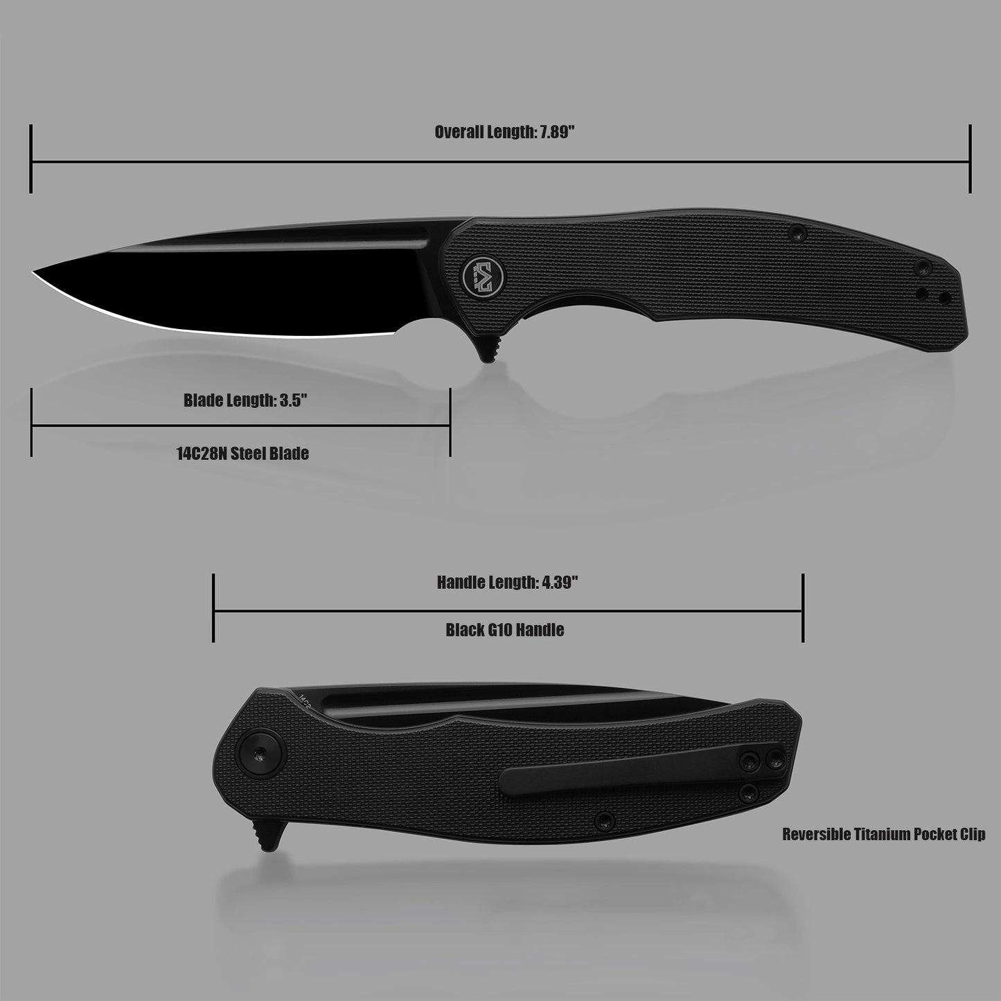 Miguron 3.5" Velona Folding Knife Black G10 Handle 14C28N Plain Black  MGR-8003BKS
