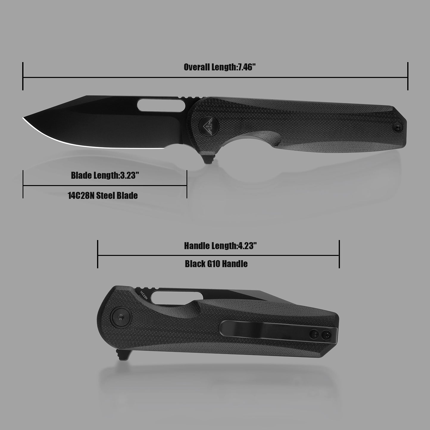 MiguronAmeight Knives Preyert II Flipper Knife 3.23" Black PVD 14C28N Blade Black G10 Handle