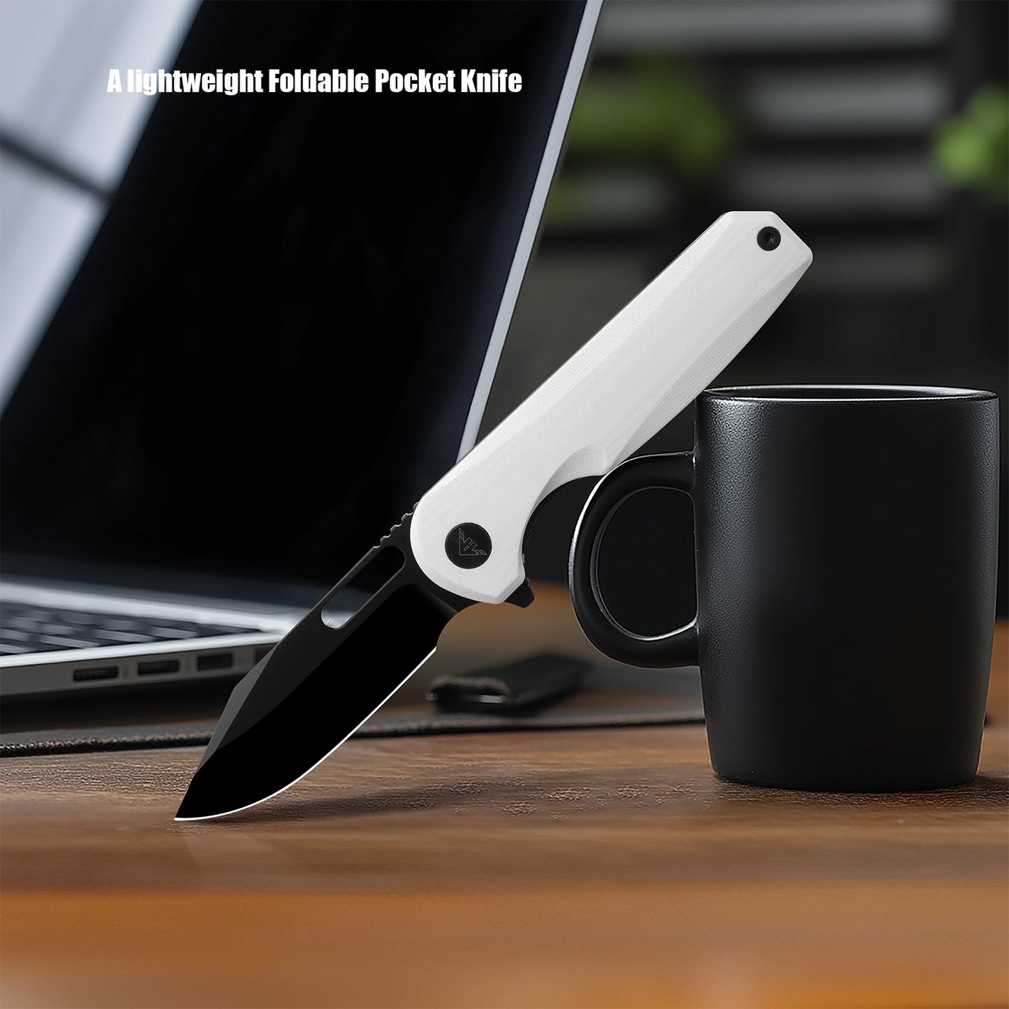 Miguron Ameight Preyert II Flipper Knife 3.23" Black PVD 14C28N Blade Black G10 Handle