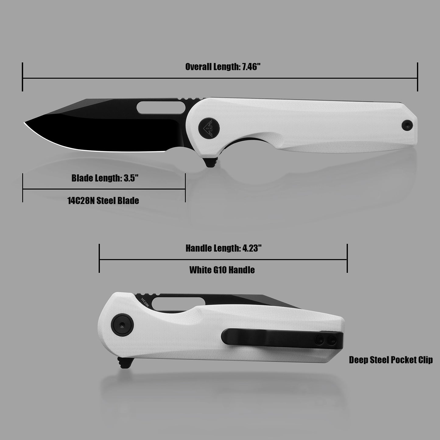 Miguron Ameight Preyert II Flipper Knife 3.23" Black PVD 14C28N Blade Black G10 Handle