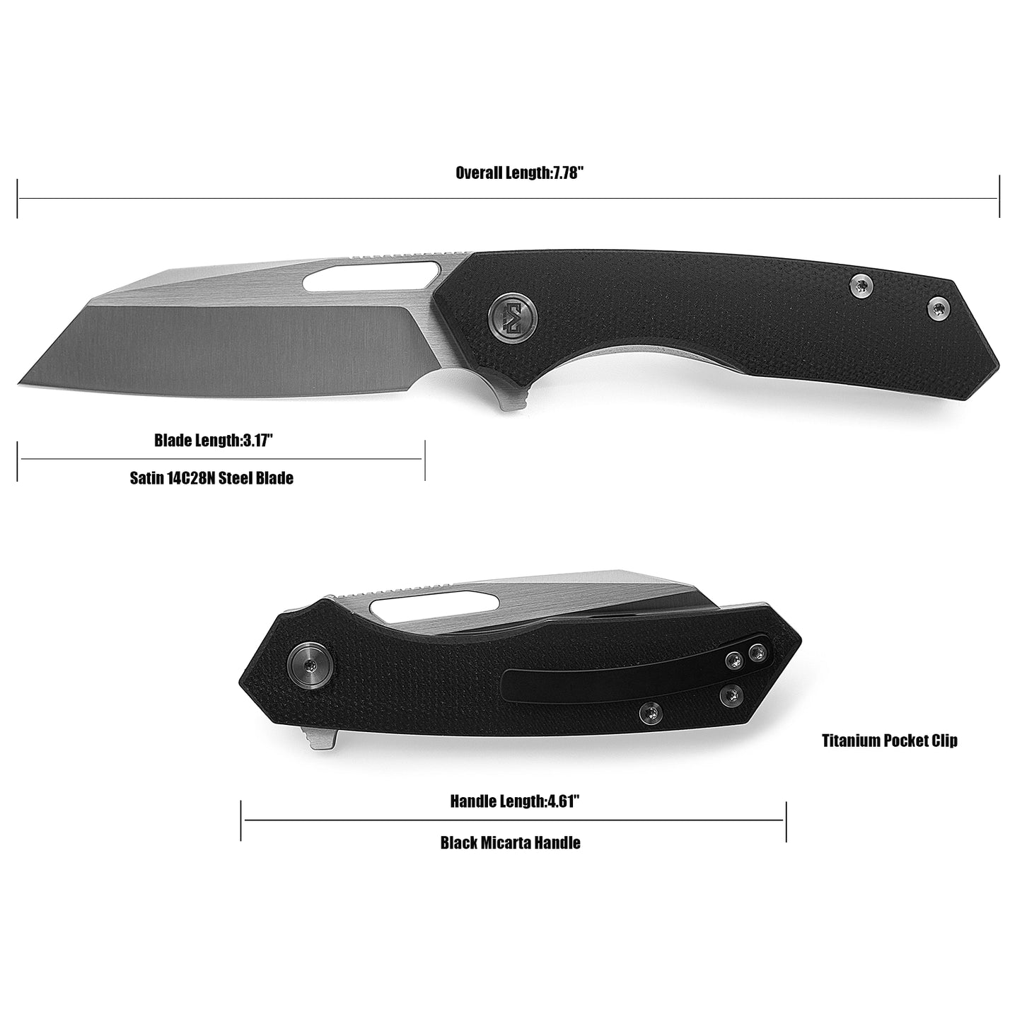 Miguron Knives Keryx Flipper Folding Knife 3.25" 14C28N Satin Blade Black Micarta Handle