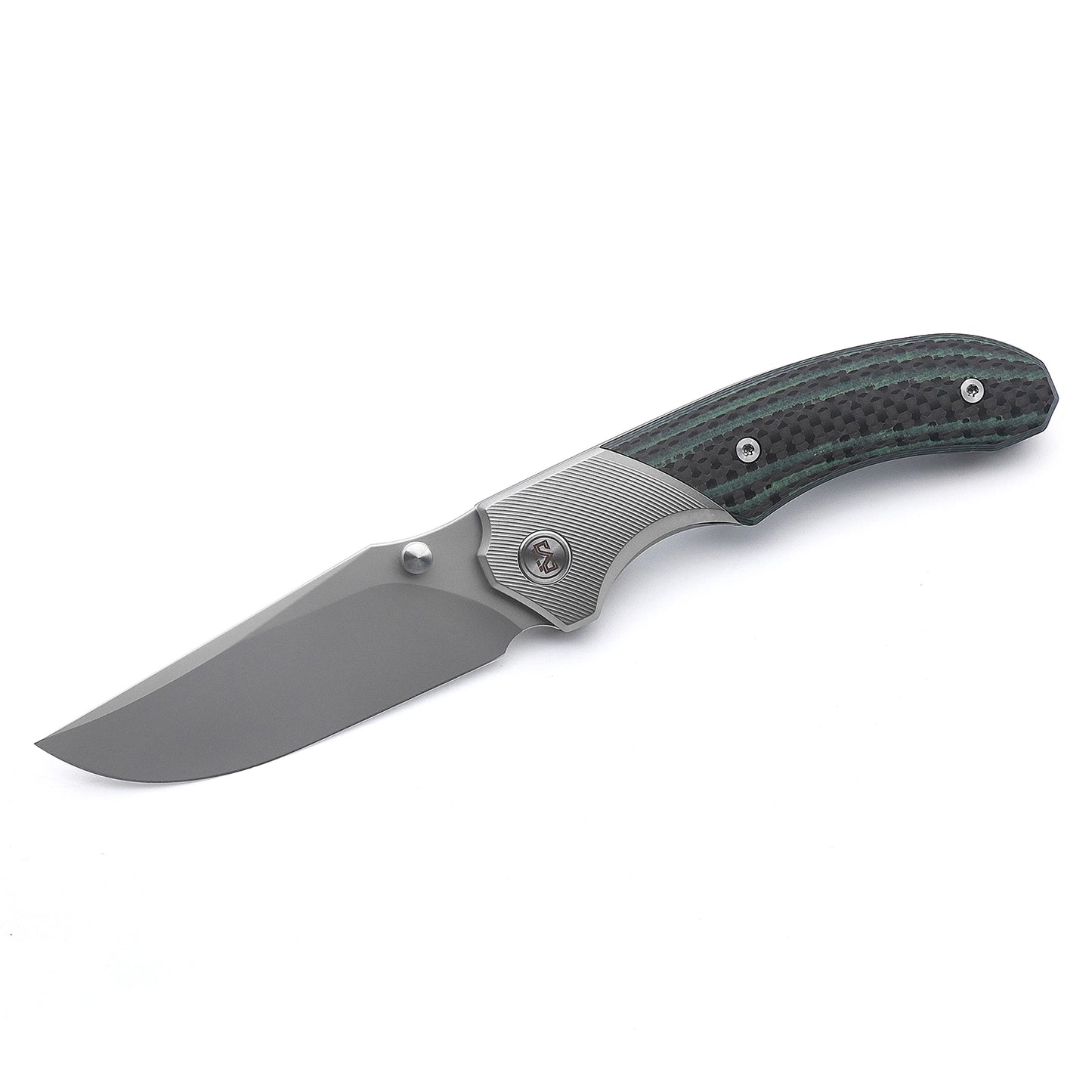 Miguron Knives M Centurion II  Knife 3.5" M390 Blade Titanium Green Carbon Fiber Inlay