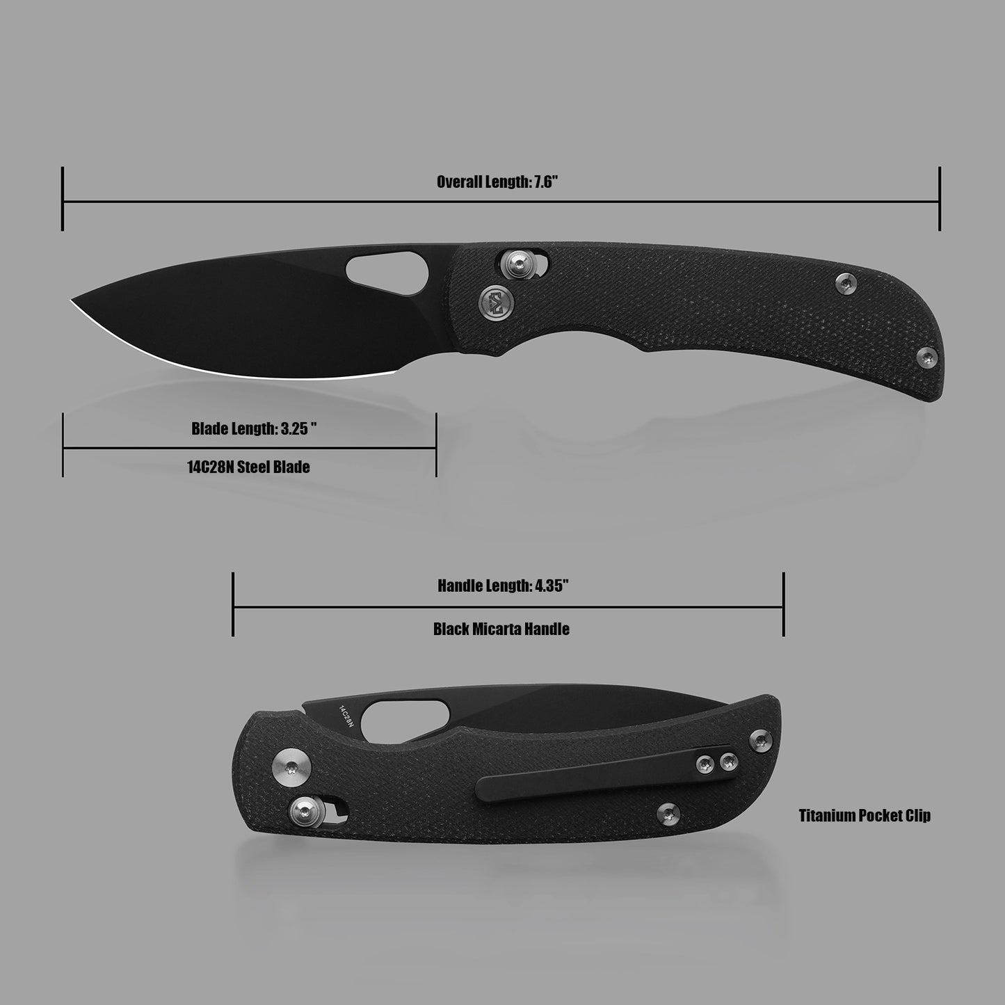 Miguron Knives Moyarl Pocket Knife 3.25" Black PVD 14c28n Blade Black Micarta Handle