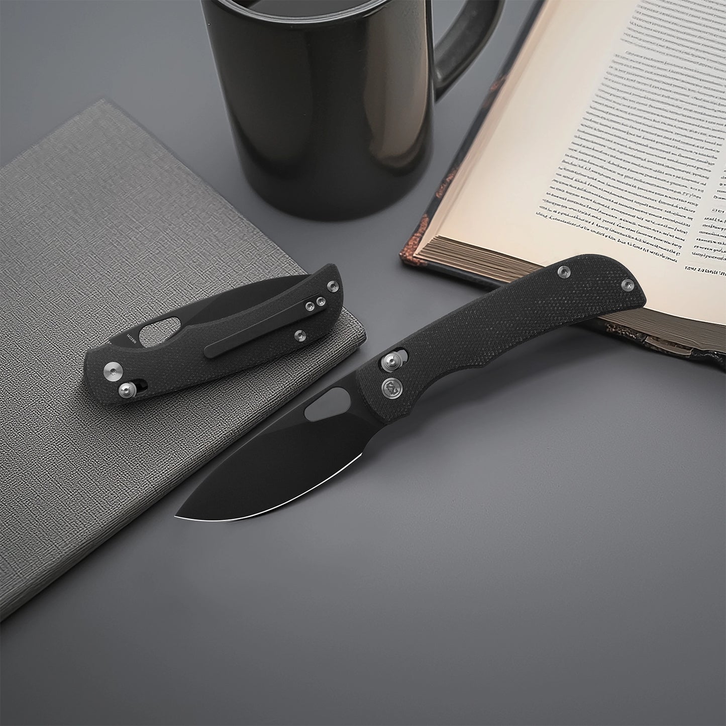 Miguron Knives Moyarl Pocket Knife 3.25" Black PVD 14c28n Blade Black Micarta Handle