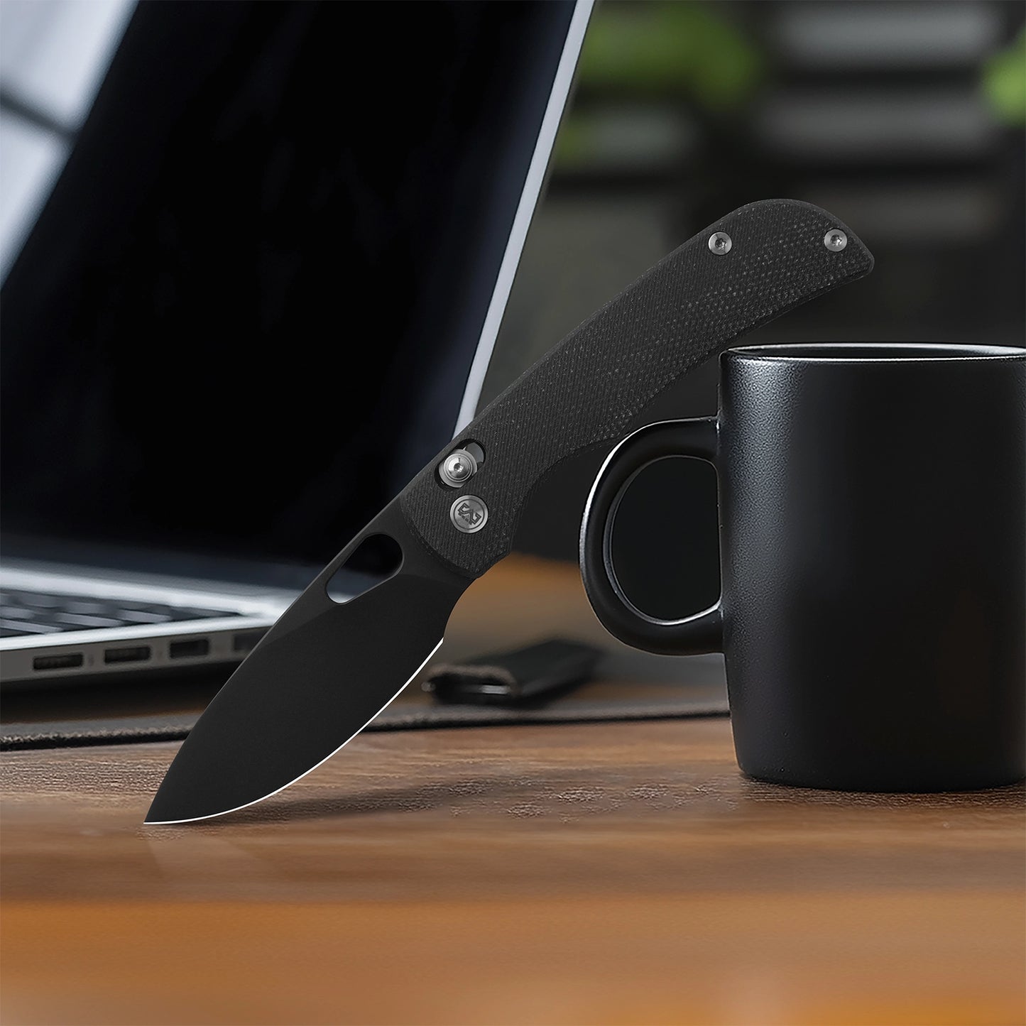 Miguron Knives Moyarl Pocket Knife 3.25" Black PVD 14c28n Blade Black Micarta Handle