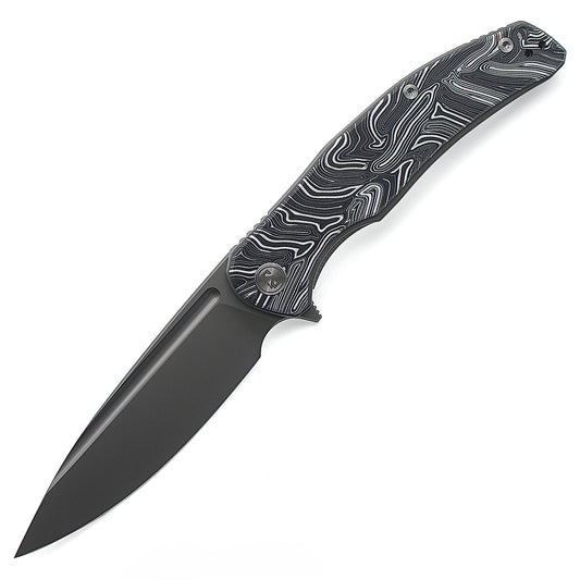 Miguron Knives Velona Flipper Folding Knife 4.22" 14C28N Blade Black Damascus G10 Handle