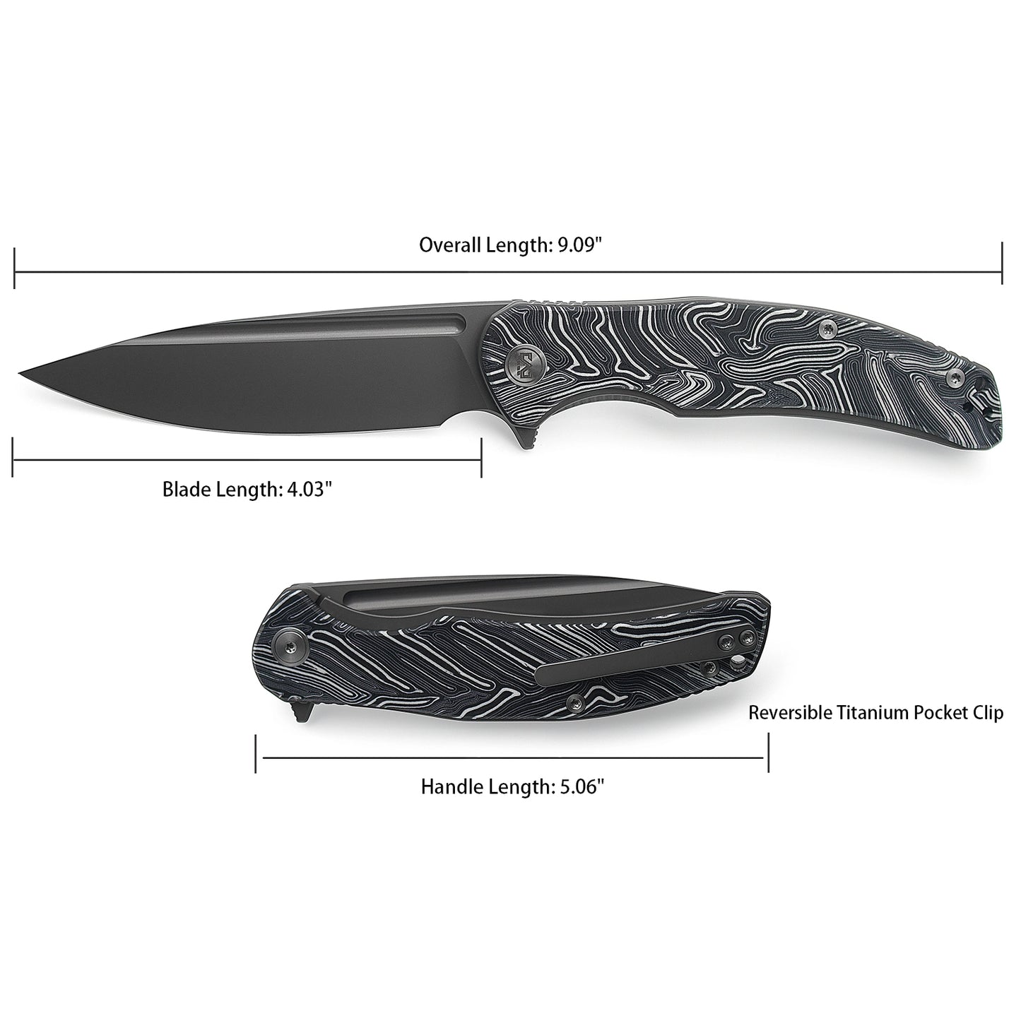 Miguron Knives Velona Flipper Folding Knife 4.22" 14C28N Blade Black Damascus G10 Handle
