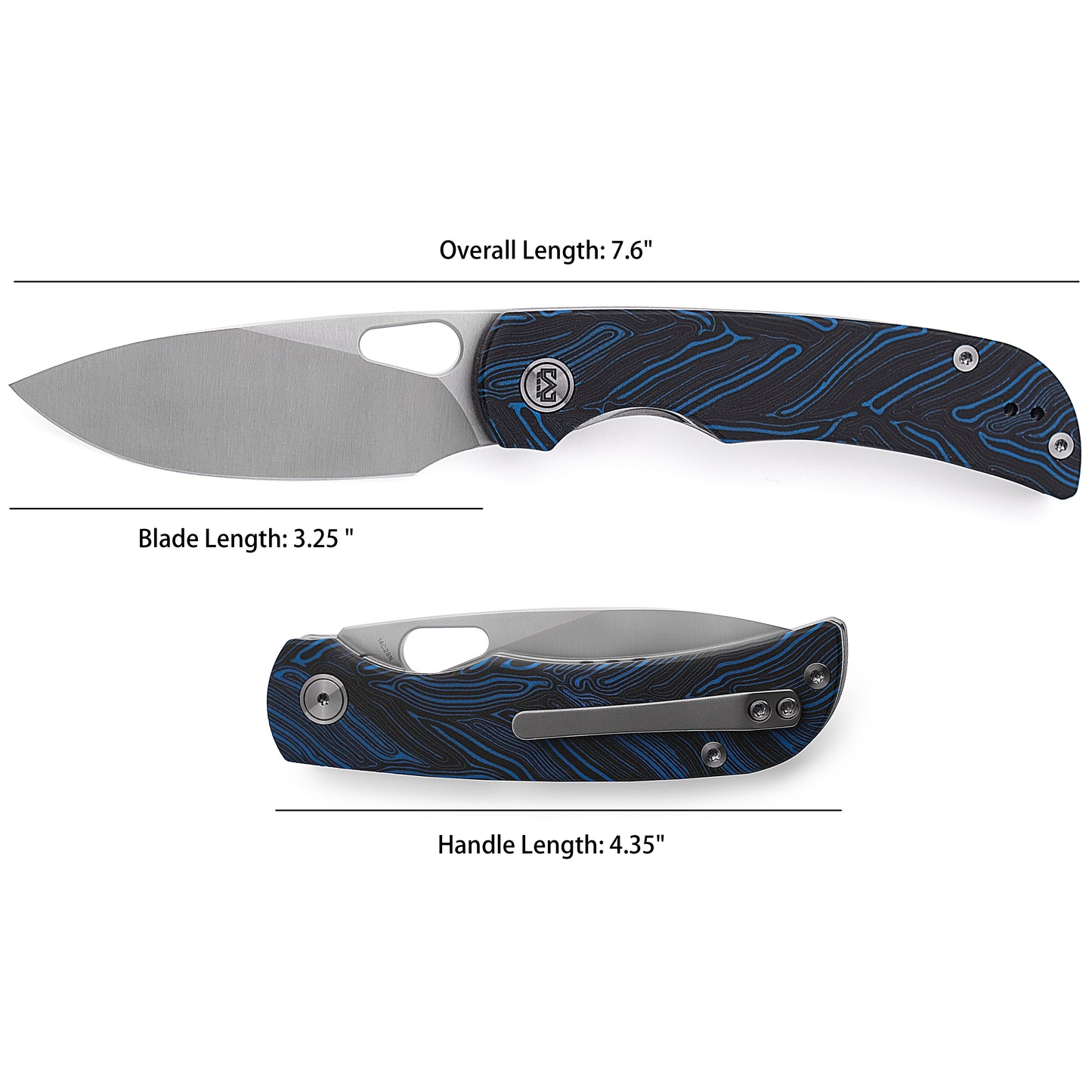 Miguron Moyarl Knife Blue Damascus G10 Handle 14C28N Drop Point Plain Edge MGR-806DBU