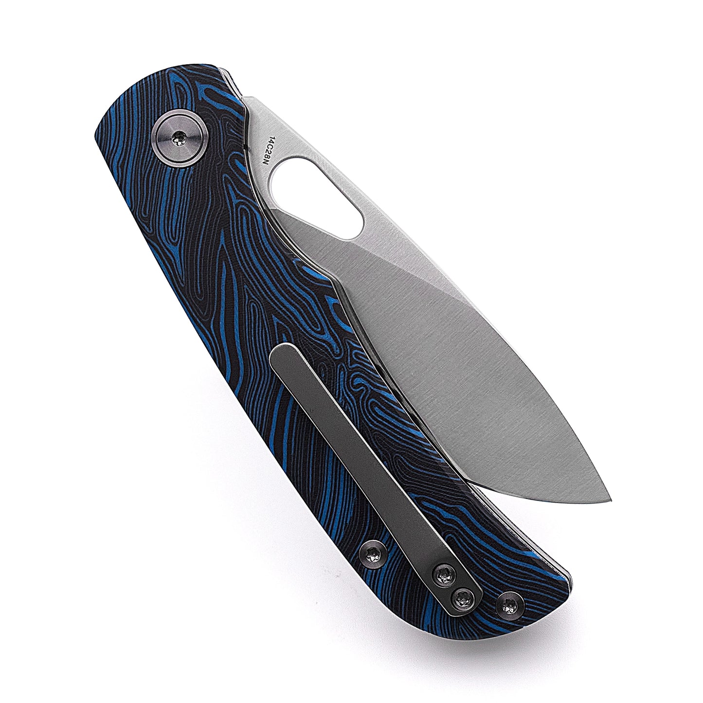 Miguron Moyarl Knife Blue Damascus G10 Handle 14C28N Drop Point Plain Edge MGR-806DBU