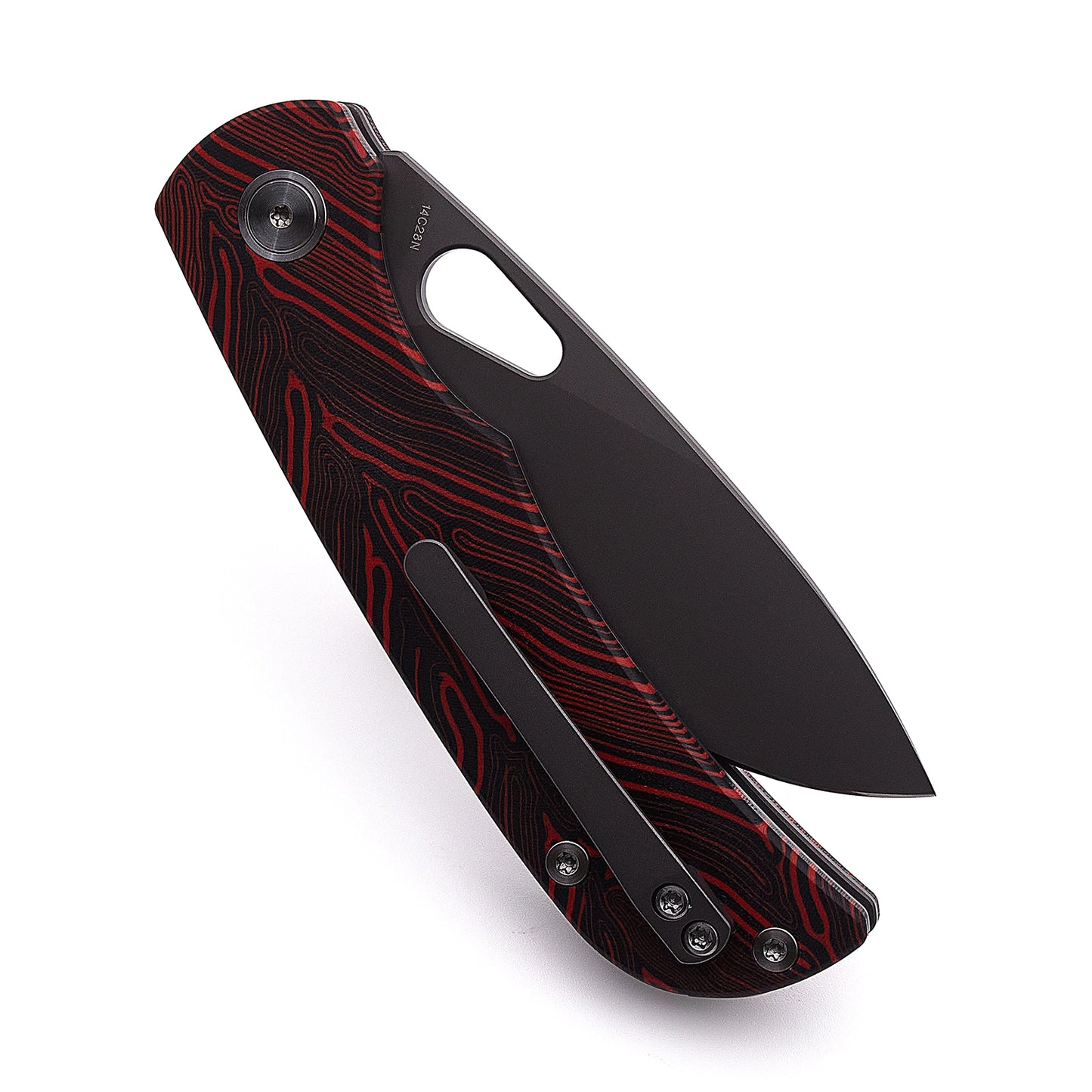 Miguron Moyarl  Knife Red Damascus G10 Handle 14C28N Plain Dark Grey Blade MGR-8D06DR