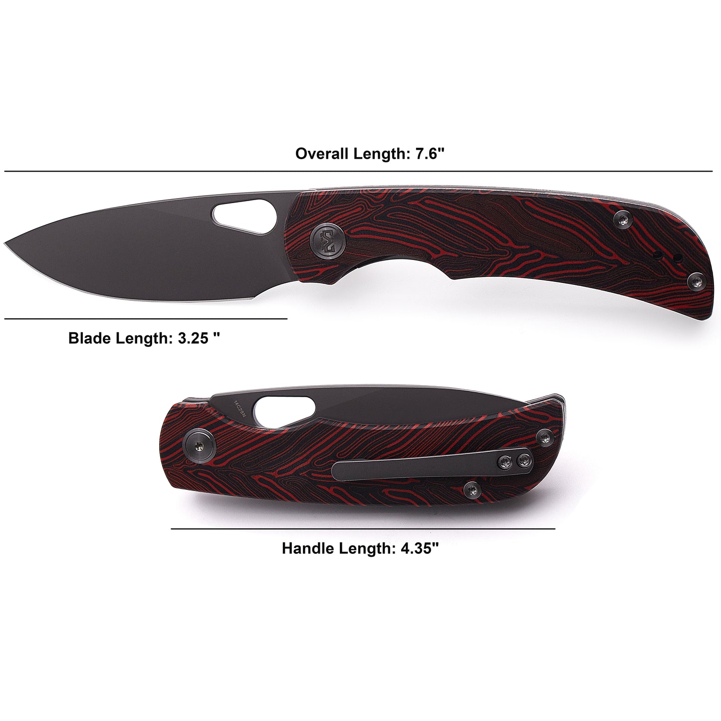 Miguron Moyarl  Knife Red Damascus G10 Handle 14C28N Plain Dark Grey Blade MGR-8D06DR