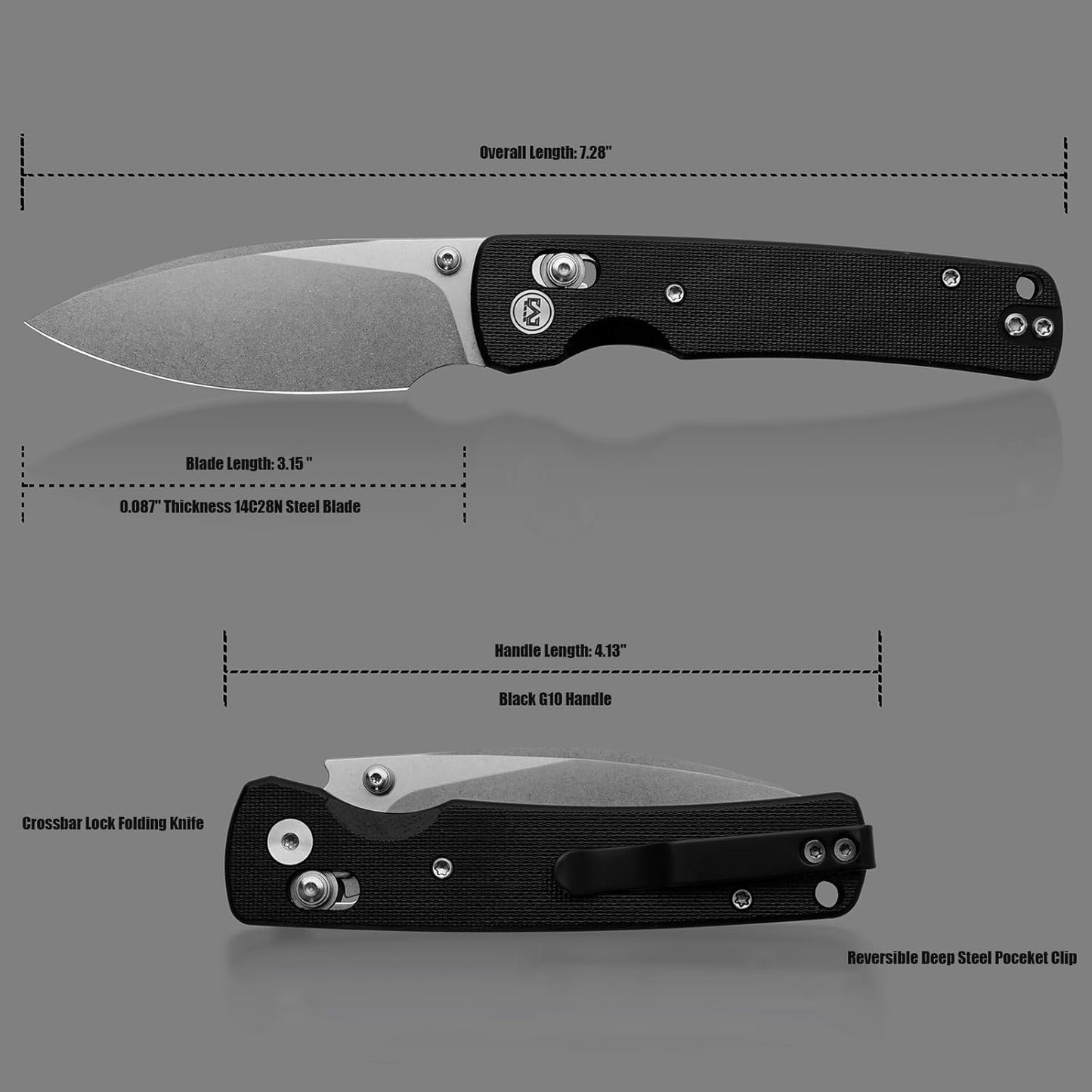 Miguron Vakor Axis Lock Black G10 Handle Stonewashed 14C28N Blade MGR817AWBK