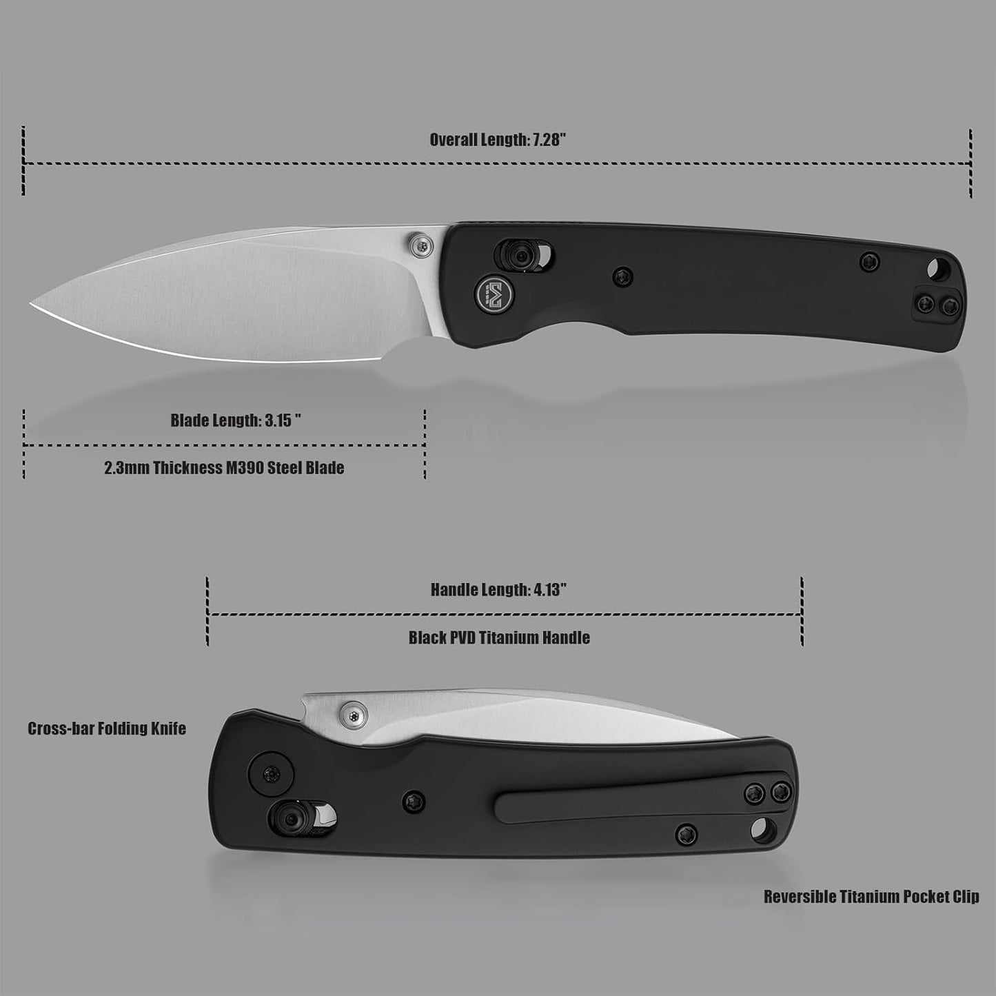 Miguron Vakor Black PVD Titanium Handle M390 Drop Point Plain Edge Satin Finish