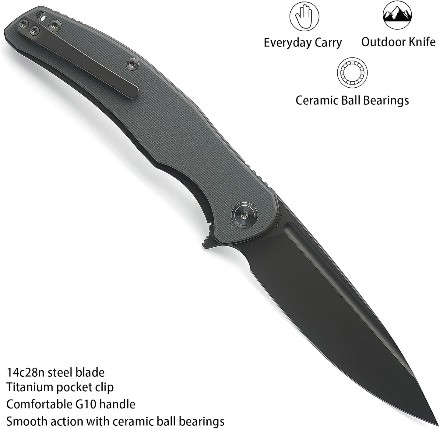 Miguron Velona II  Dark Grey G10 Handle 14C28N Drop Point Plain Black Blade MGR-8003DG