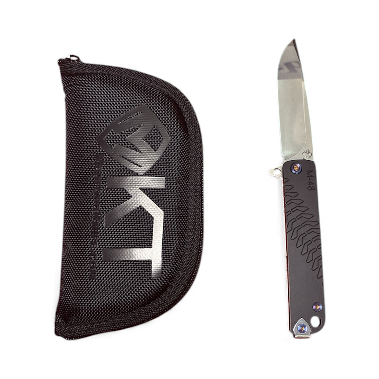 Medford -48 – S45VN Tumbled Blade | Black Handle, Tumbled Spring &amp; Flamed Hardware