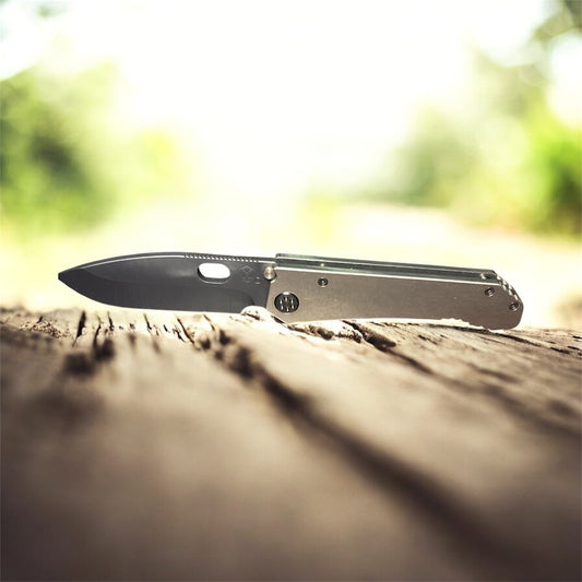 Medford 187 DP – D2 Drop Point | Tumbled Handle, Black Hardware & DLC Clip