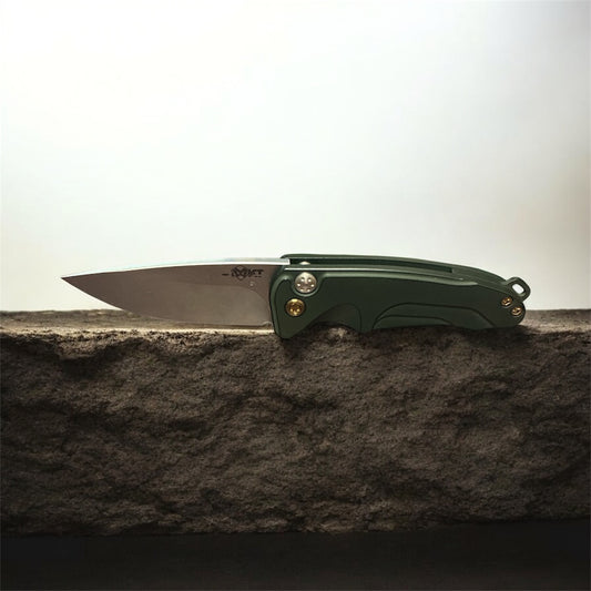 Medford Smooth Criminal S45VN Tumbled Blade Green Handle, Bronze Hardware