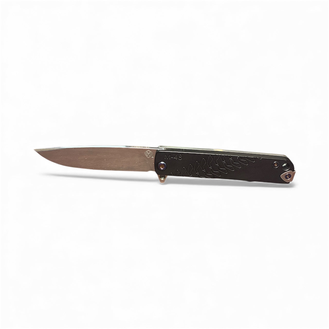 Medford -48 – S45VN Tumbled Blade | Black Handle, Tumbled Spring &amp; Flamed Hardware