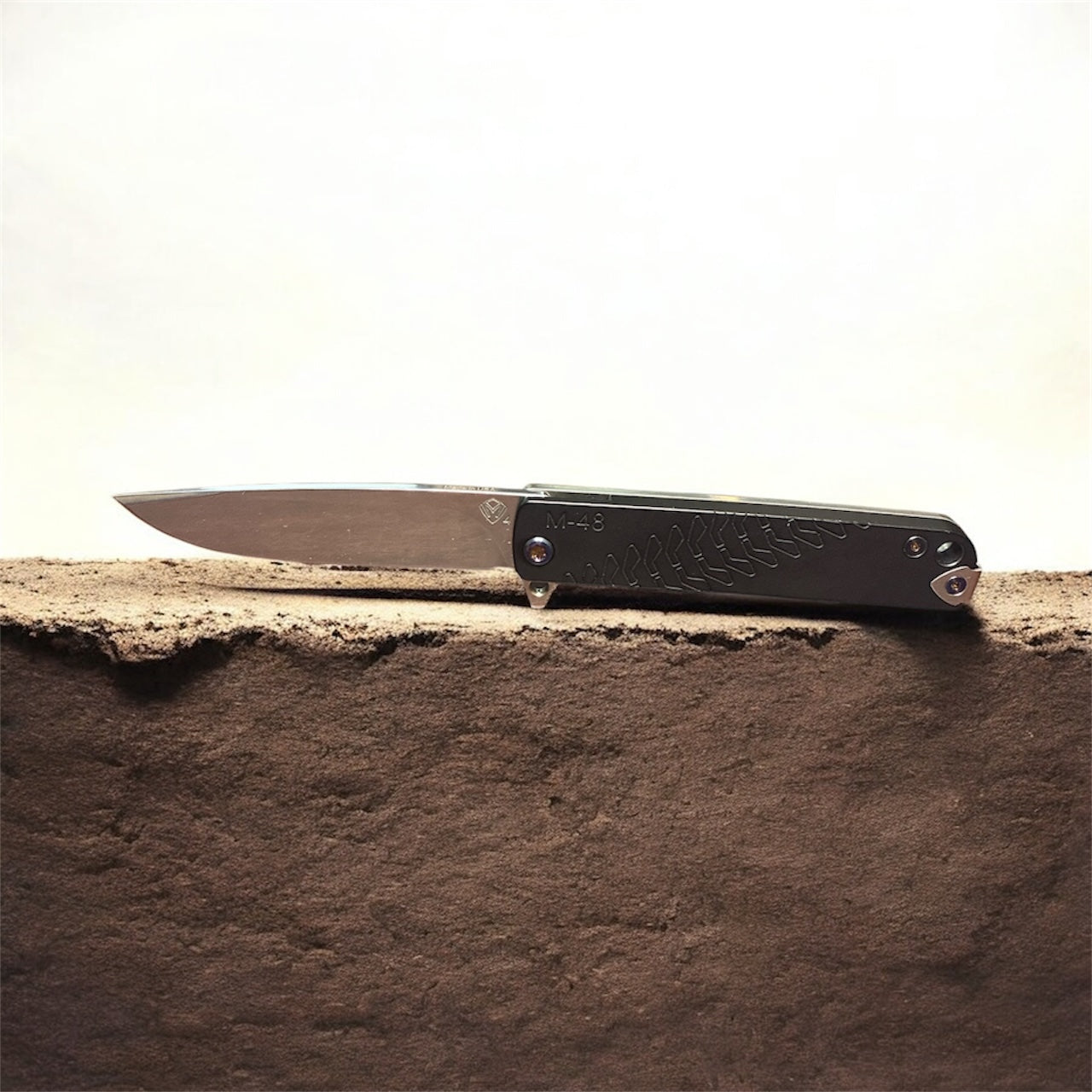 Medford -48 – S45VN Tumbled Blade | Black Handle, Tumbled Spring &amp; Flamed Hardware