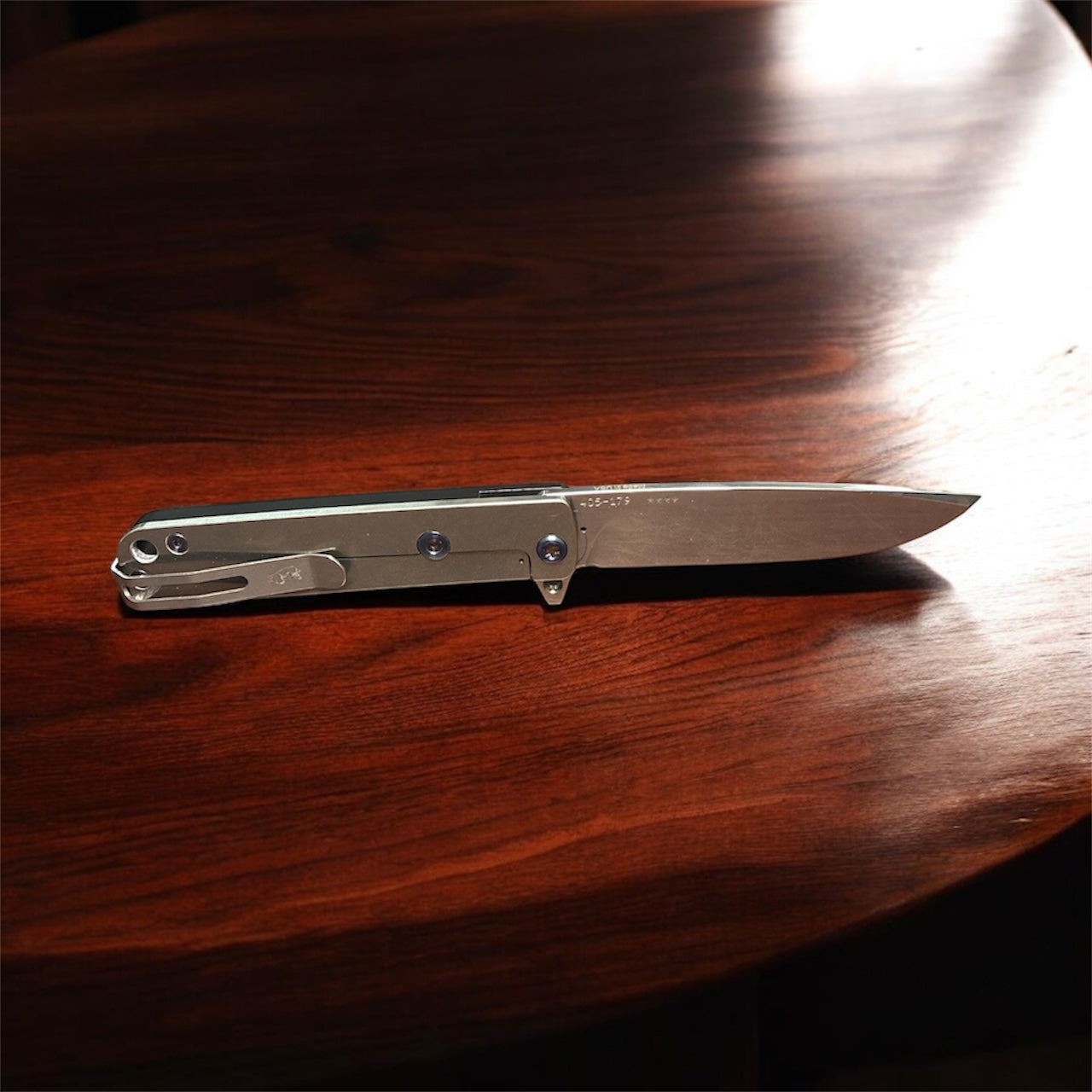 Medford -48 – S45VN Tumbled Blade | Black Handle, Tumbled Spring &amp; Flamed Hardware