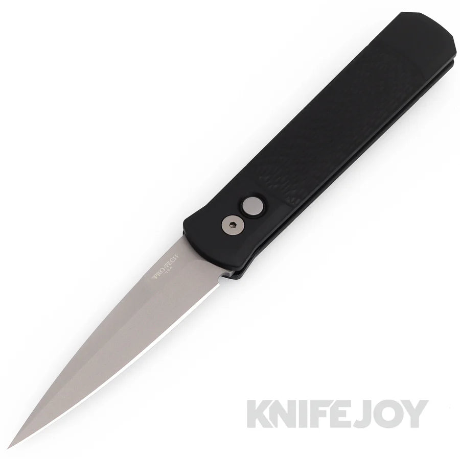 Pro-tech Knives 924 GODFATHER Auto Bead Blasted Plain Blade, Black Jigged Handles