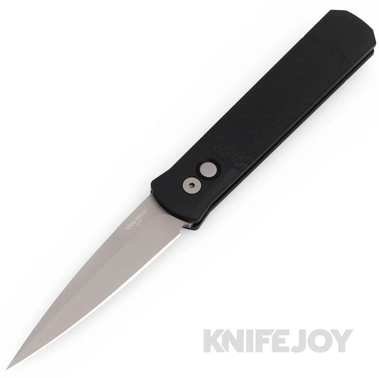 Pro-tech Knives 924 GODFATHER Auto Bead Blasted Plain Blade, Black Jigged Handles