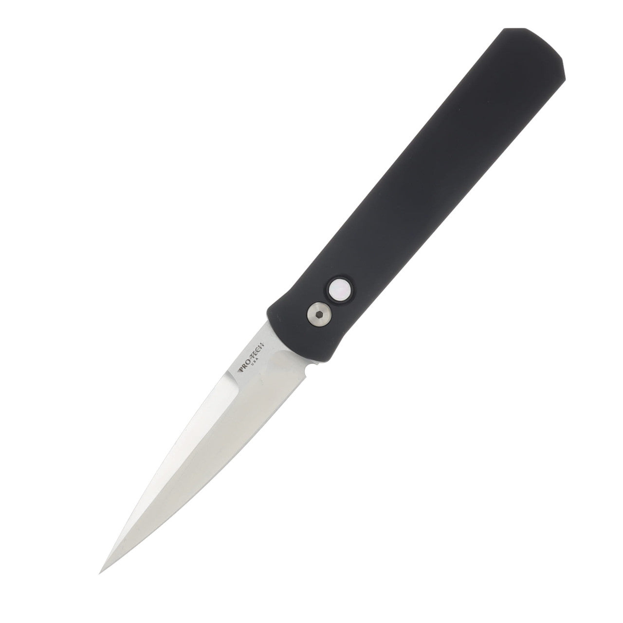Protech Godfather Out The Side  Knife- Black Handle- Satin Blade- Mother Of Pearl Button
