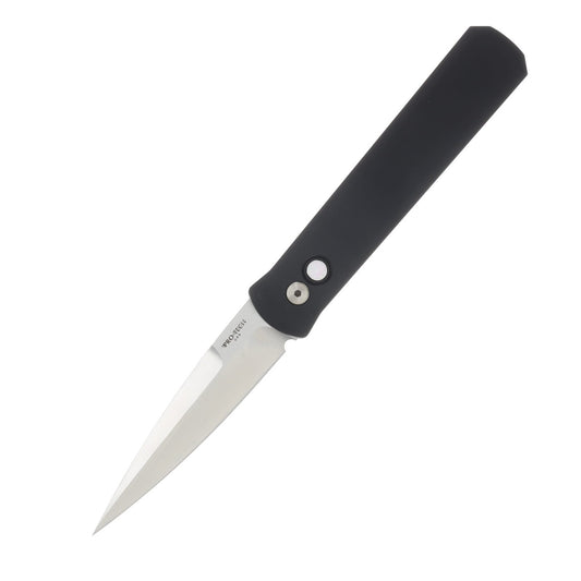 Protech Godfather Out The Side  Knife- Black Handle- Satin Blade- Mother Of Pearl Button