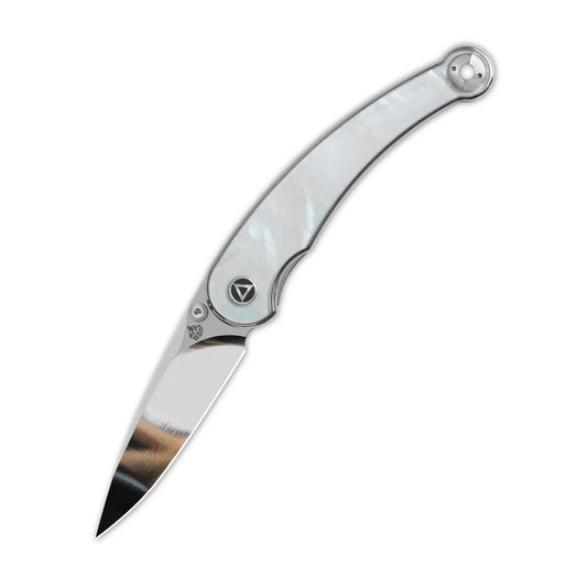QSP Dolphin Liner Lock Pocket Knife | 14C28N Mirror Finish Blade | White Pearl Shell Handle | QS161-C