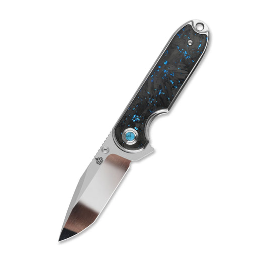 QSP Nebula Liner Lock Pocket Knife | 14C28N Mirror Polish Blade | Blue Shredded Carbon Fiber Handle | QS168-C