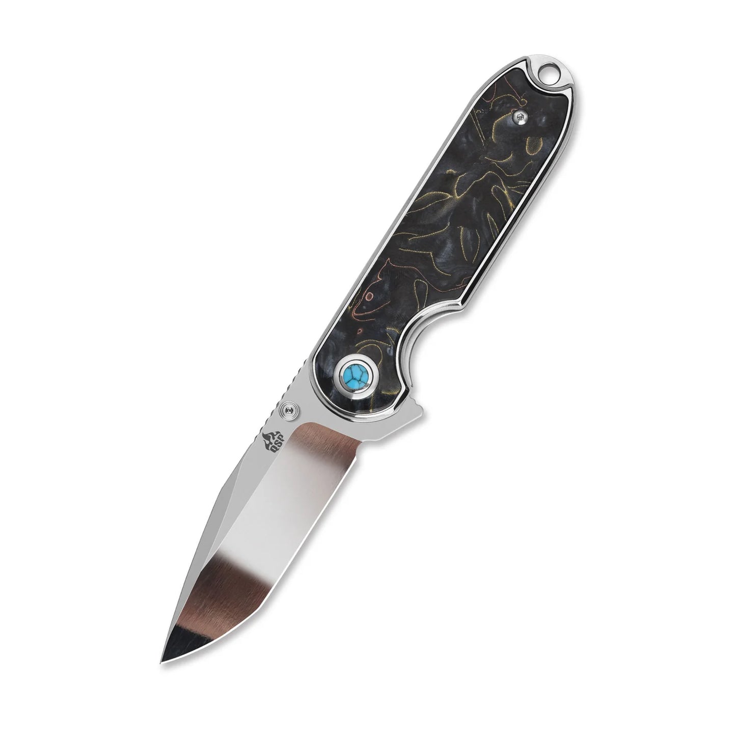 QSP Nebula Liner Lock Pocket Knife | 14C28N Mirror Polish Blade | Brass Copper Mesh Resin Handle | QS168-E