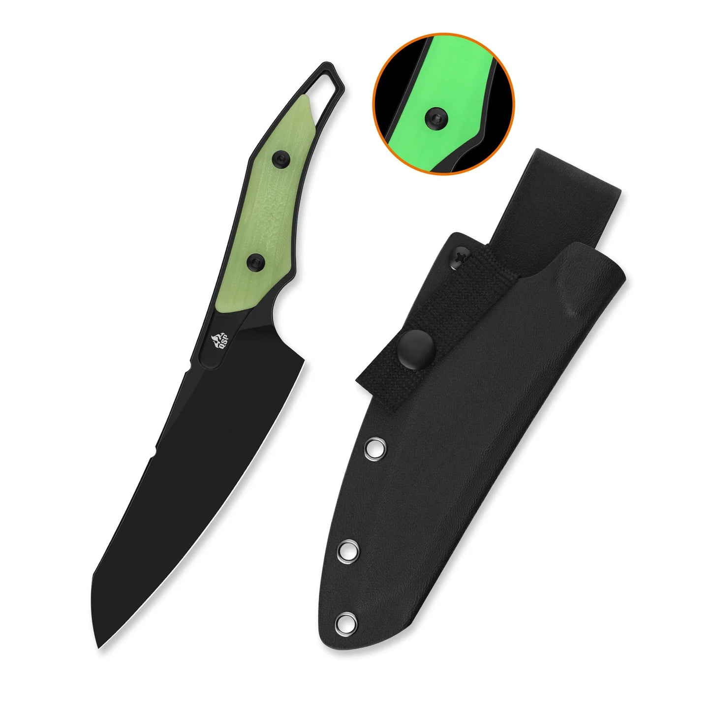 QSP T-Cook Fixed Blade Knife | Nitro-V Wharncliffe Blade | Glow-in-the-Dark G10 Handle | QS172-B2
