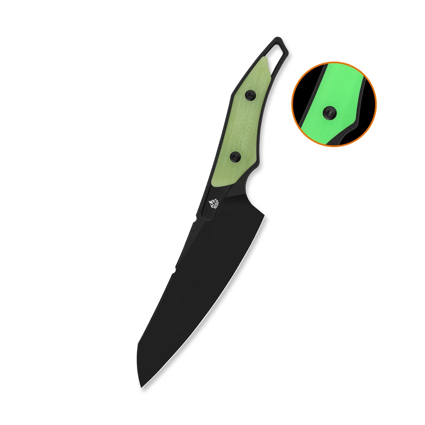 QSP T-Cook Fixed Blade Knife | Nitro-V Wharncliffe Blade | Glow-in-the-Dark G10 Handle | QS172-B2